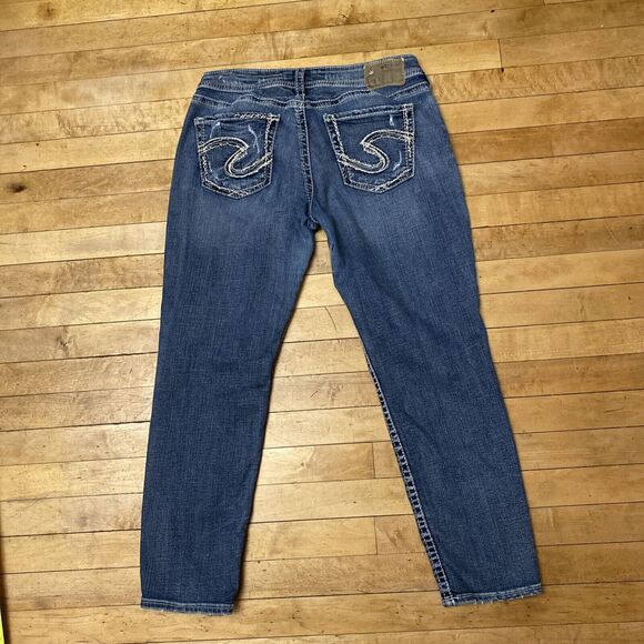 Silver Boyfriend Jeans Size 29/25 Distressed Medium Wash Super Stretch Mid Rise - Picture 14 of 16